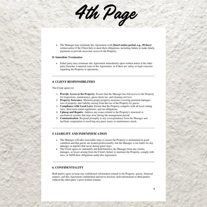 Airbnb Property Management Contract Template Editable Short Term Rental Property Management Agreement Printable Vacation Property Manager