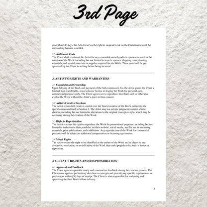 Artist Commission Contract Template Editable Artist Service Agreement Printable Art Commission Agreement Template Painter Artist Contract