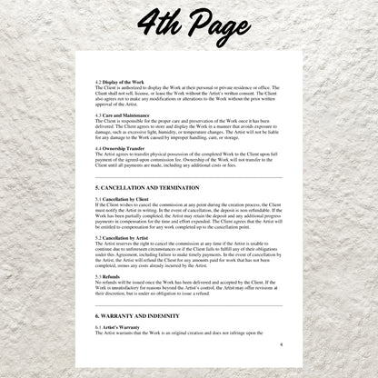 Artist Commission Contract Template Editable Artist Service Agreement Printable Art Commission Agreement Template Painter Artist Contract