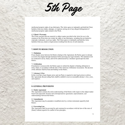 Artist Commission Contract Template Editable Artist Service Agreement Printable Art Commission Agreement Template Painter Artist Contract