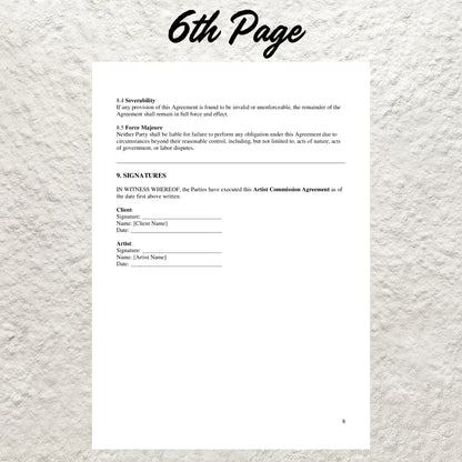 Artist Commission Contract Template Editable Artist Service Agreement Printable Art Commission Agreement Template Painter Artist Contract