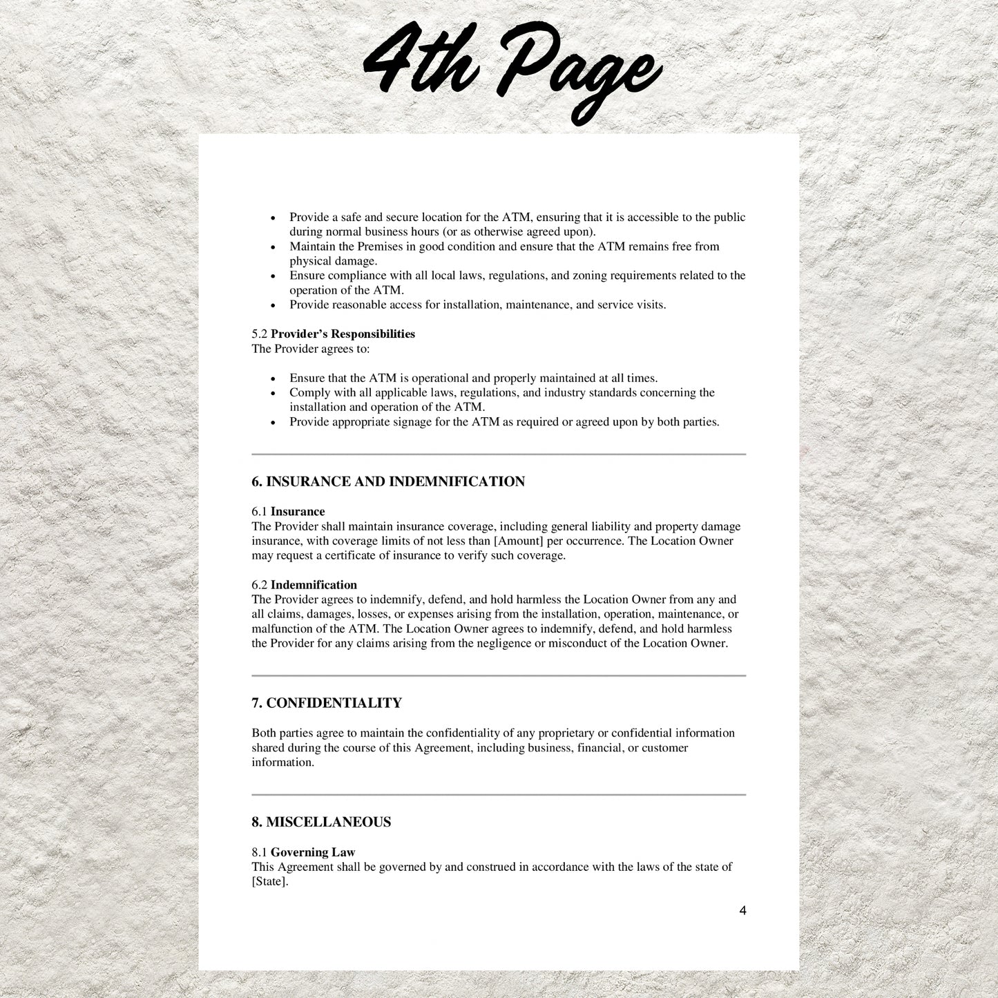 ATM Location Agreement Template Editable ATM Service Contract Printable Professional Partnership Contract ATM Machine Placement Contract