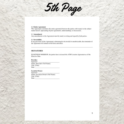 ATM Location Agreement Template Editable ATM Service Contract Printable Professional Partnership Contract ATM Machine Placement Contract