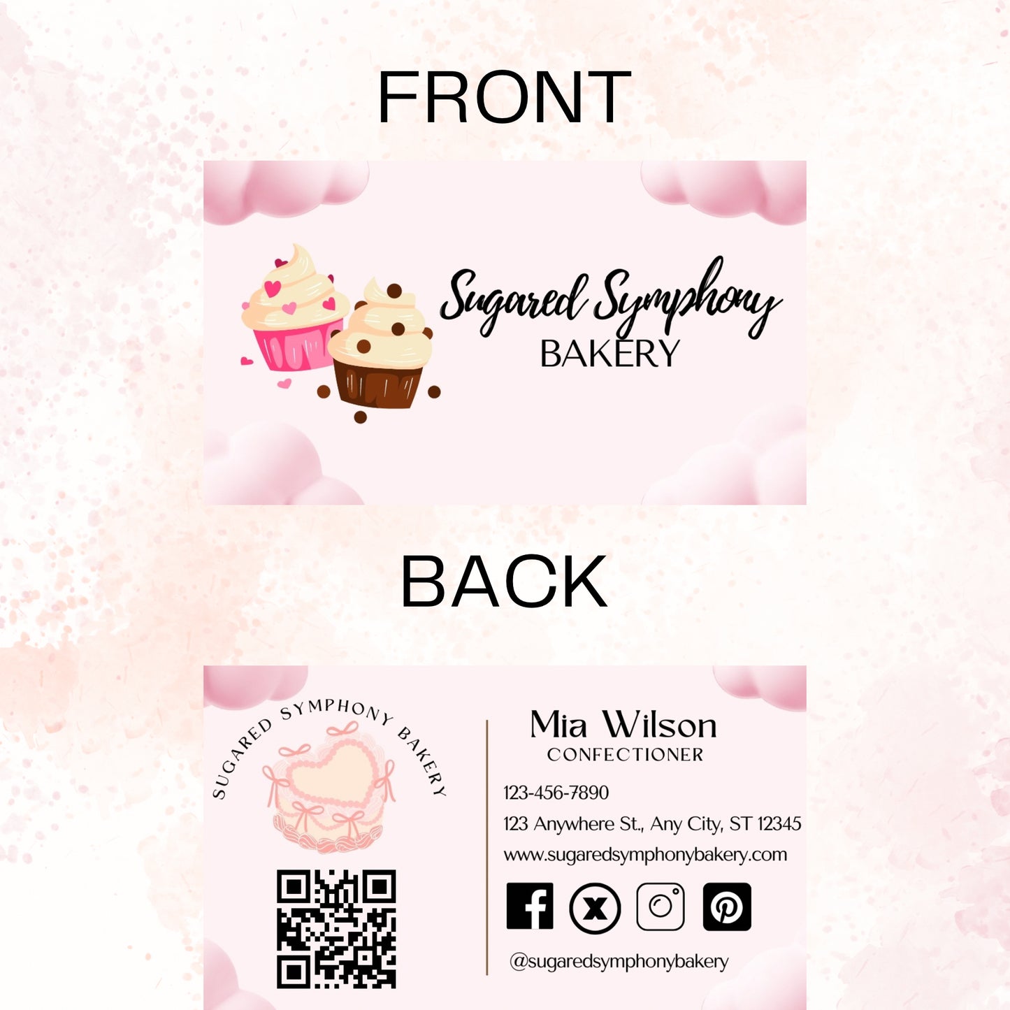 Bakery Business Card Canva Template DIY Custom Cake Printable Business Card Design Bakery Business Branding Double Sided Card Instant