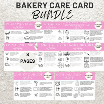 Bakery Business Care Card Bundle Templates Canva Editable Cake Care Cards Printable Cake Cookie Care Guide Cake Business Care Cards