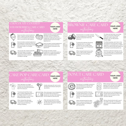 Bakery Business Care Card Bundle Templates Canva Editable Cake Care Cards Printable Cake Cookie Care Guide Cake Business Care Cards