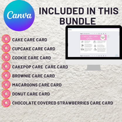 Bakery Business Care Card Bundle Templates Canva Editable Cake Care Cards Printable Cake Cookie Care Guide Cake Business Care Cards