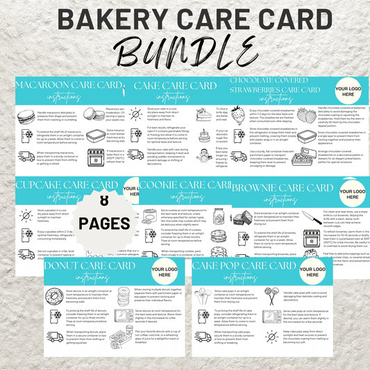 Bakery Business Care Card Bundle Templates Canva Editable Cake Care Cards Printable Cake Cookie Care Guide Cake Business Care Cards