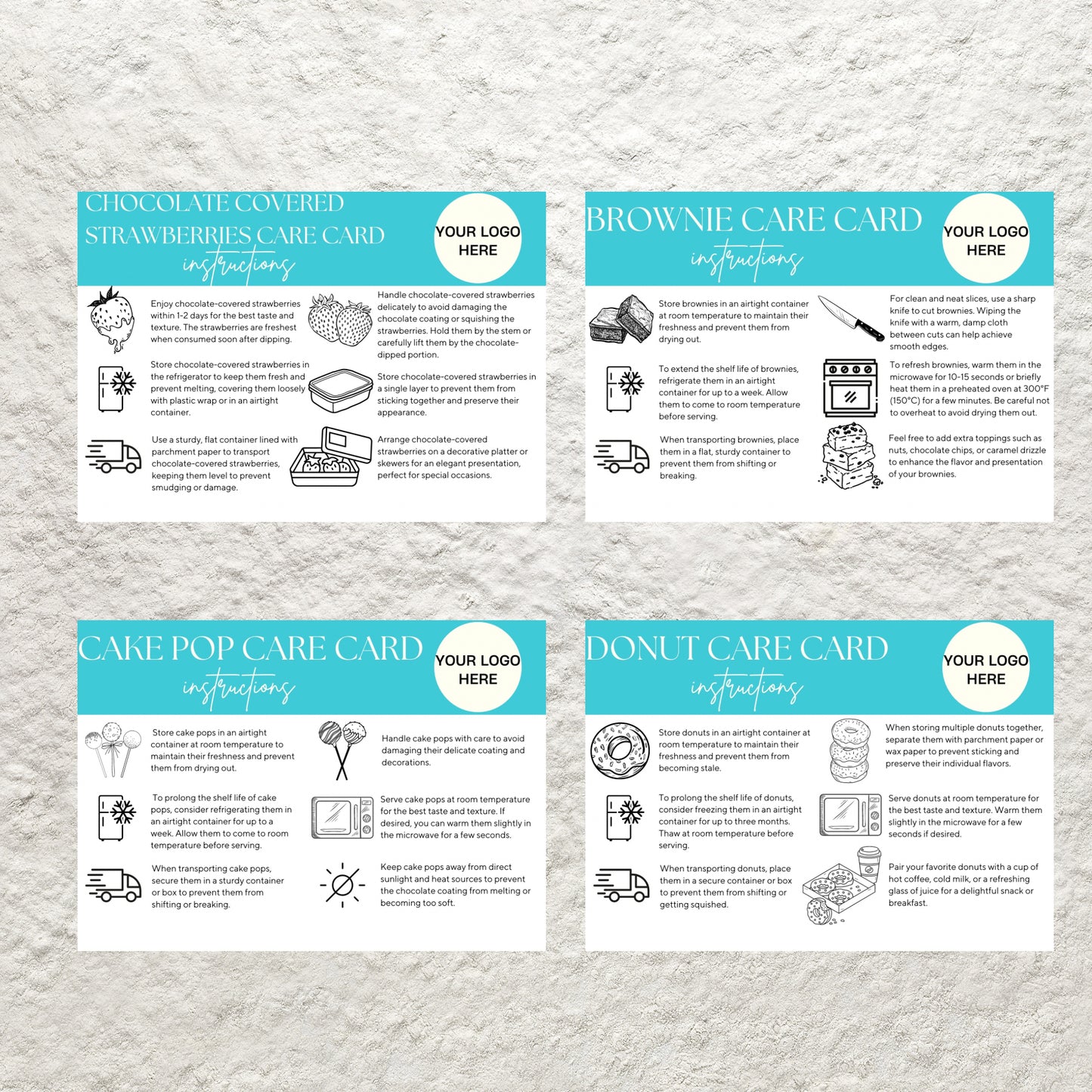 Bakery Business Care Card Bundle Templates Canva Editable Cake Care Cards Printable Cake Cookie Care Guide Cake Business Care Cards