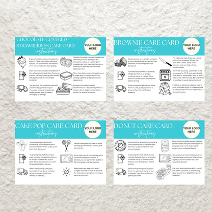 Bakery Business Care Card Bundle Templates Canva Editable Cake Care Cards Printable Cake Cookie Care Guide Cake Business Care Cards