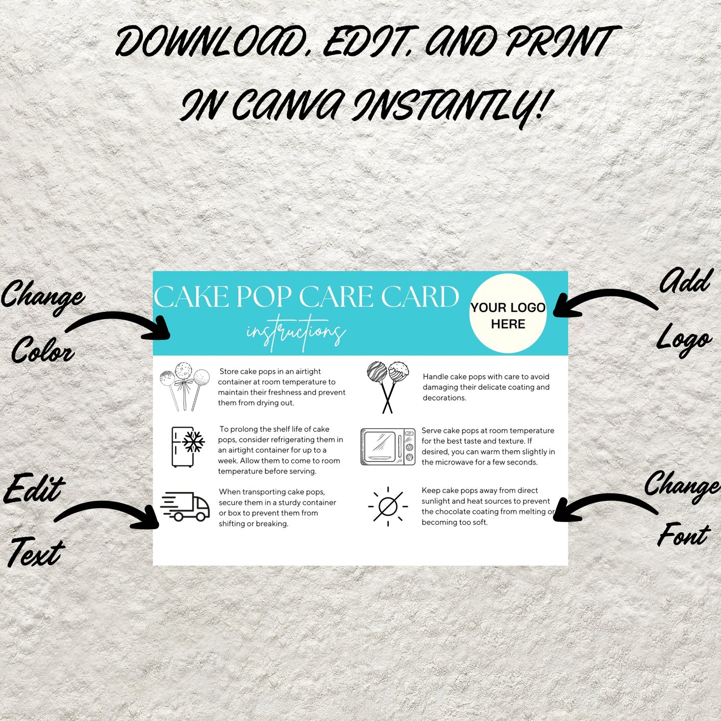 Bakery Business Care Card Bundle Templates Canva Editable Cake Care Cards Printable Cake Cookie Care Guide Cake Business Care Cards