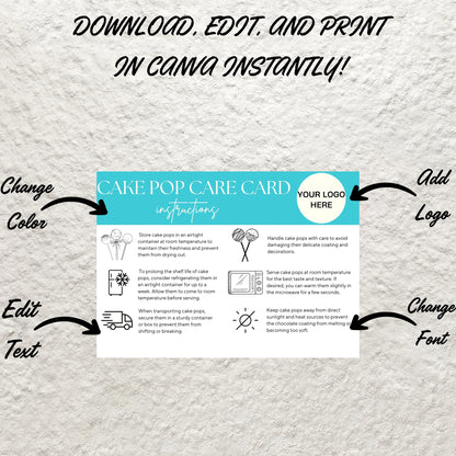 Bakery Business Care Card Bundle Templates Canva Editable Cake Care Cards Printable Cake Cookie Care Guide Cake Business Care Cards