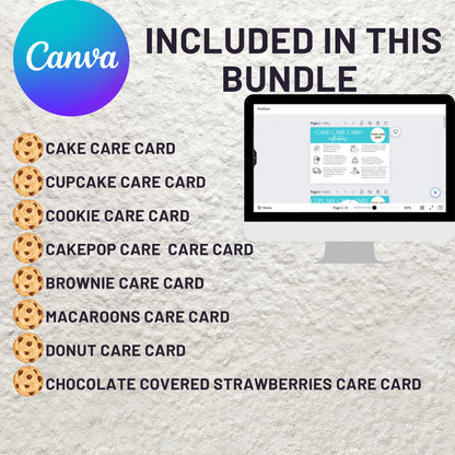 Bakery Business Care Card Bundle Templates Canva Editable Cake Care Cards Printable Cake Cookie Care Guide Cake Business Care Cards