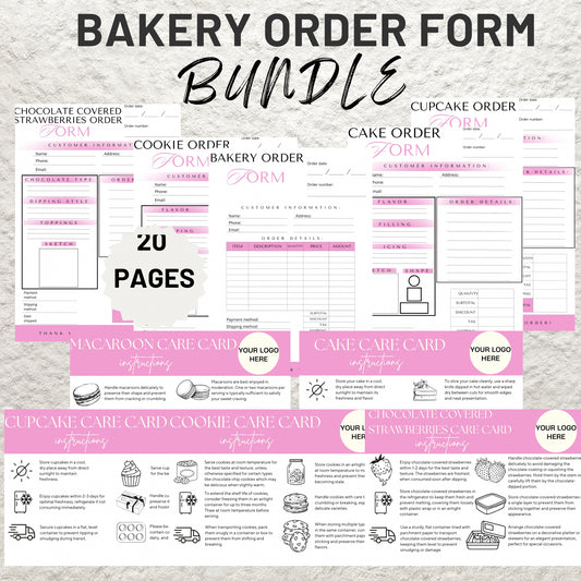 Bakery Business Order Forms Template Bundle Editable in Canva Cake Cookie Order Sheet Form Price List Invoice Template Printable PDF