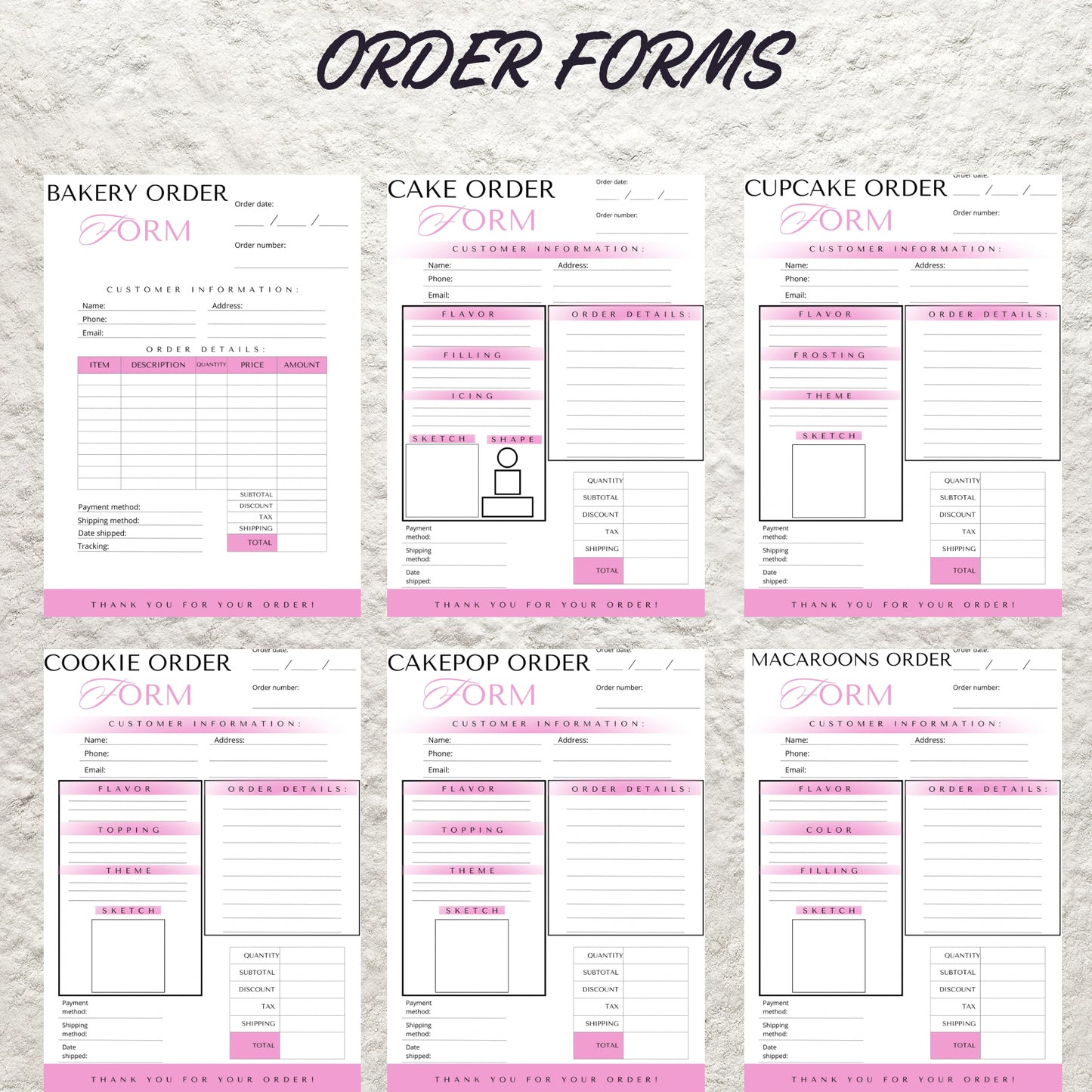 Bakery Business Order Forms Template Bundle Editable in Canva Cake Cookie Order Sheet Form Price List Invoice Template Printable PDF