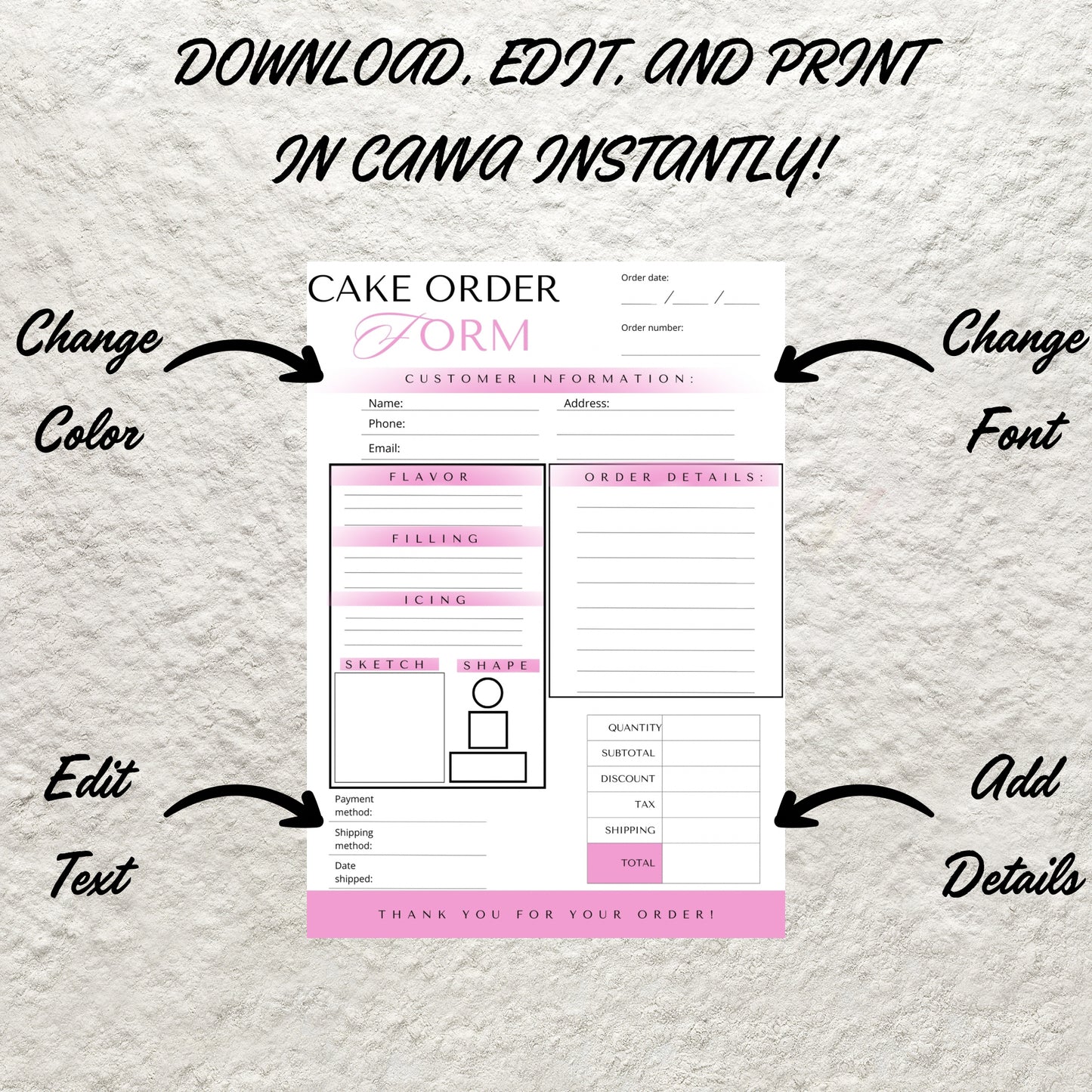 Bakery Business Order Forms Template Bundle Editable in Canva Cake Cookie Order Sheet Form Price List Invoice Template Printable PDF