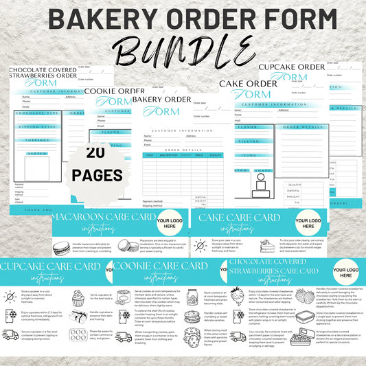 Bakery Business Order Forms Template Bundle Editable in Canva Cake Cookie Order Sheet Form Price List Invoice Template Printable PDF