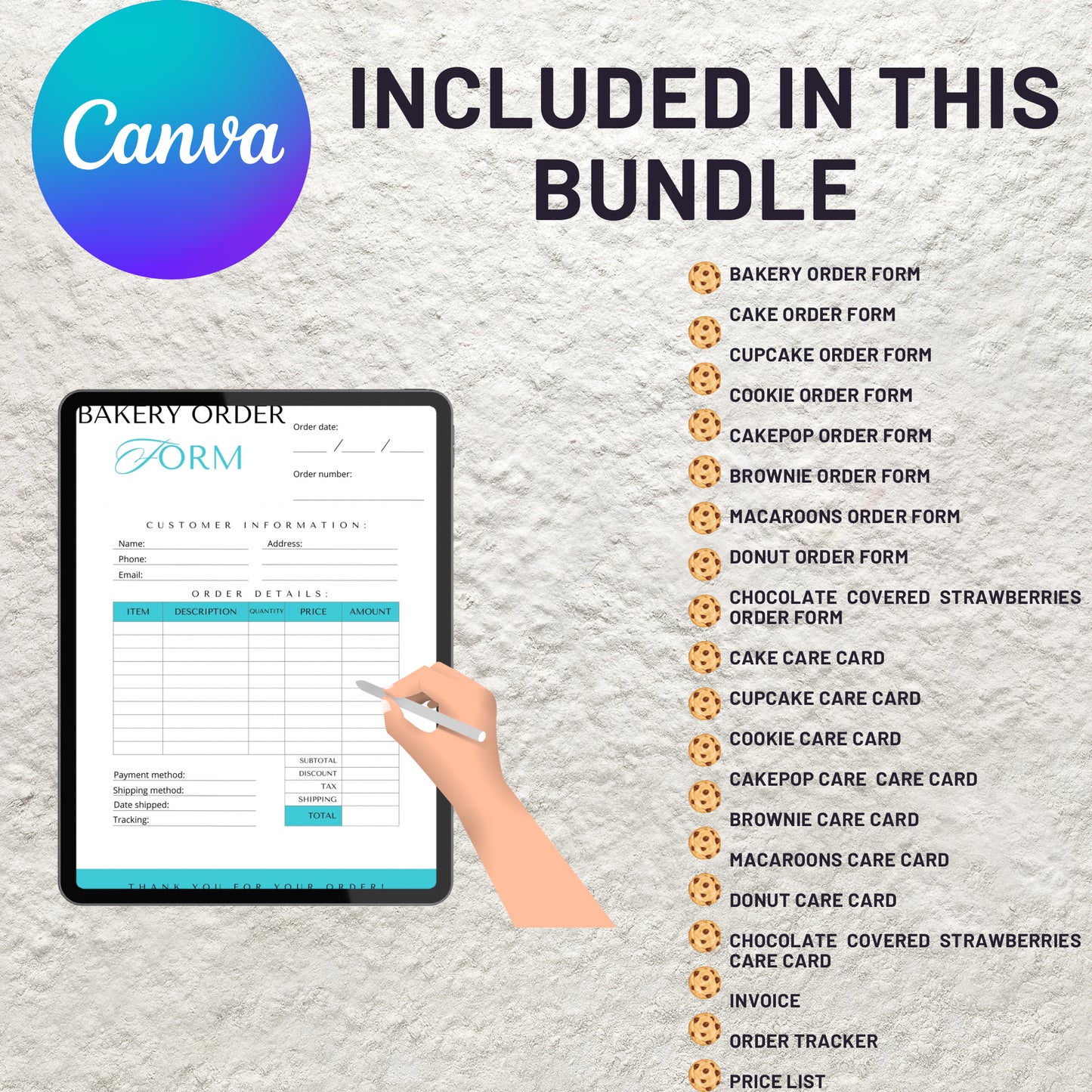 Bakery Business Order Forms Template Bundle Editable in Canva Cake Cookie Order Sheet Form Price List Invoice Template Printable PDF