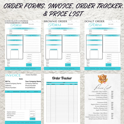 Bakery Business Order Forms Template Bundle Editable in Canva Cake Cookie Order Sheet Form Price List Invoice Template Printable PDF