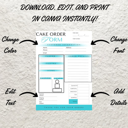 Bakery Business Order Forms Template Bundle Editable in Canva Cake Cookie Order Sheet Form Price List Invoice Template Printable PDF