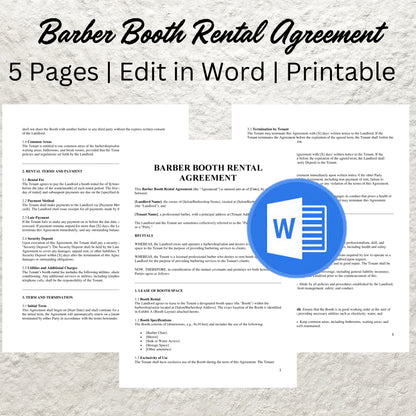 Barber Booth Rental Agreement Template Editable Barber Booth Rental Contract Printable Professional Hair Barber Shop Lease Agreement Form