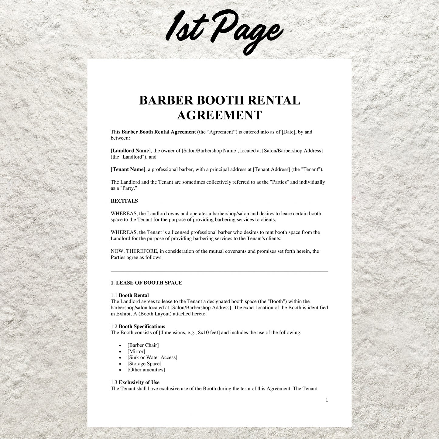 Barber Booth Rental Agreement Template Editable Barber Booth Rental Contract Printable Professional Hair Barber Shop Lease Agreement Form