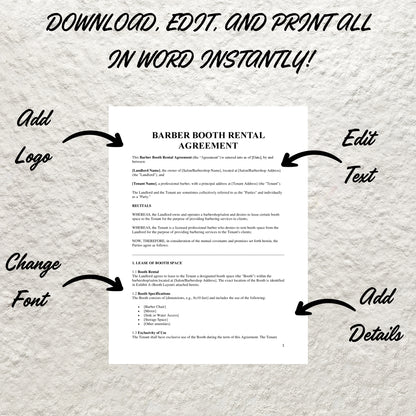 Barber Booth Rental Agreement Template Editable Barber Booth Rental Contract Printable Professional Hair Barber Shop Lease Agreement Form