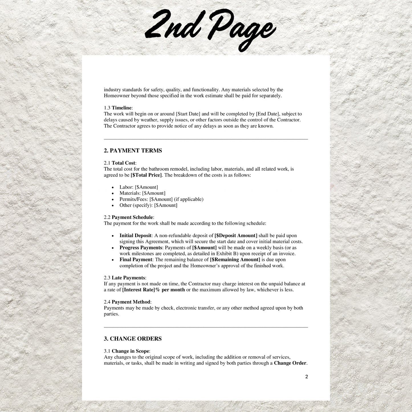 Bathroom Remodel Contract Template Editable Bathroom Remodel Agreement Printable Professional Construction Bathroom Remodeling Contract Form