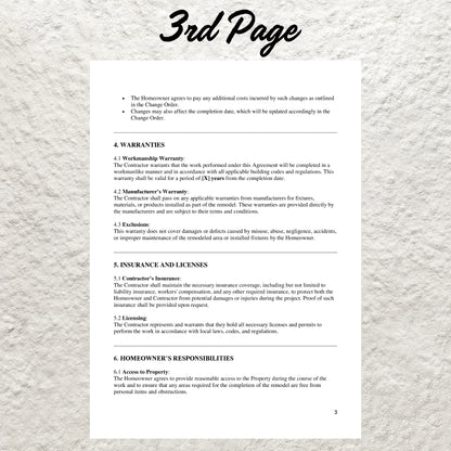 Bathroom Remodel Contract Template Editable Bathroom Remodel Agreement Printable Professional Construction Bathroom Remodeling Contract Form