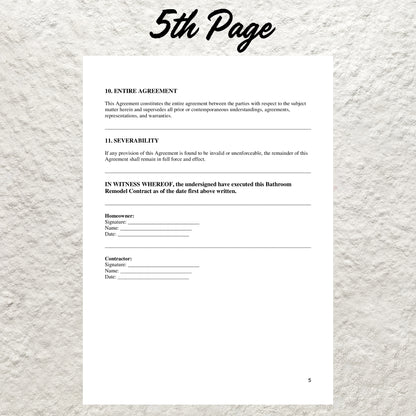 Bathroom Remodel Contract Template Editable Bathroom Remodel Agreement Printable Professional Construction Bathroom Remodeling Contract Form