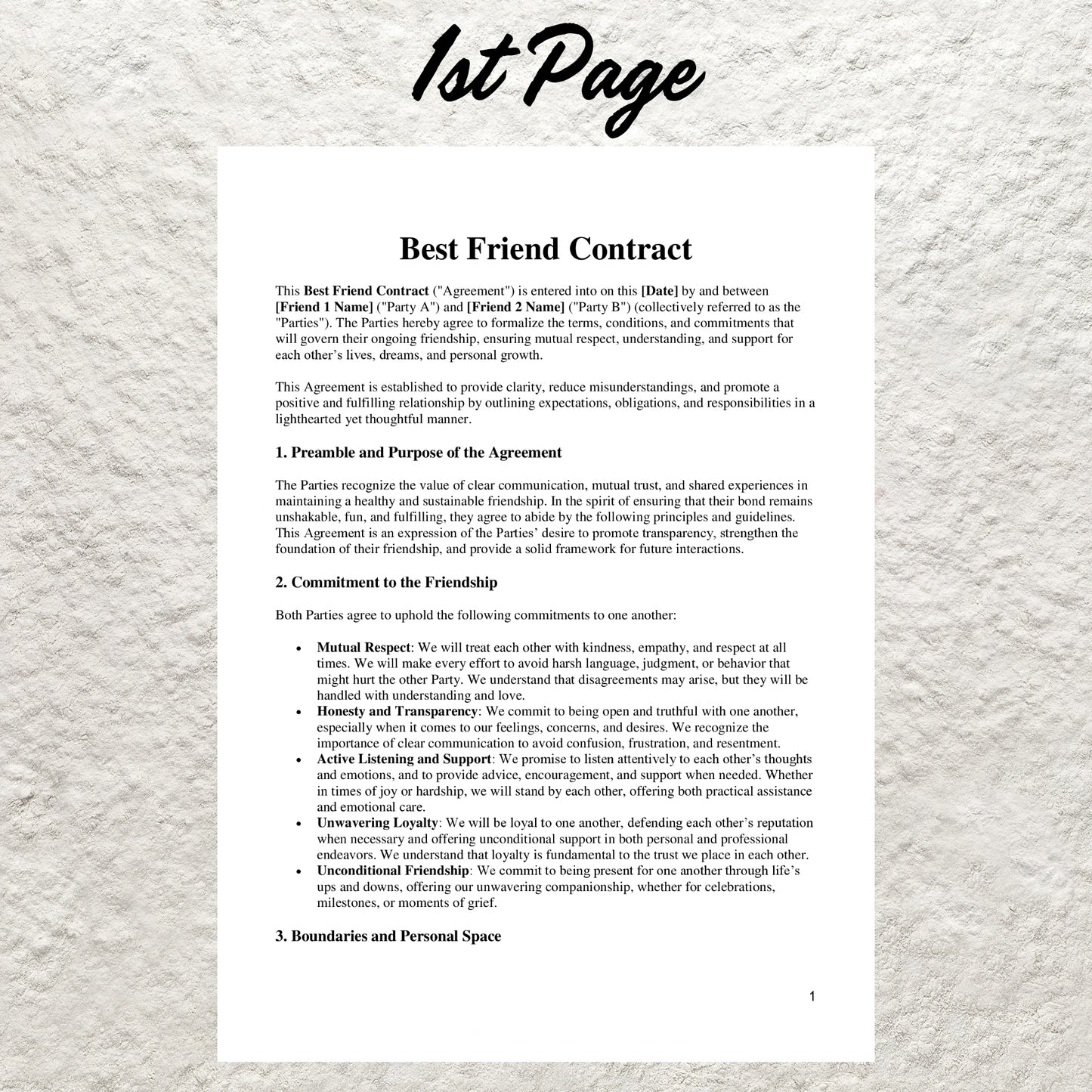 Best Friend Contract Template Editable Friendship Agreement Printable Funny Bestfriend Contract Friend Relation Agreement BFF Contract Form