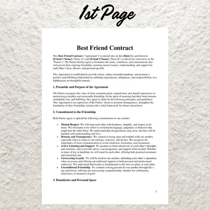 Best Friend Contract Template Editable Friendship Agreement Printable Funny Bestfriend Contract Friend Relation Agreement BFF Contract Form