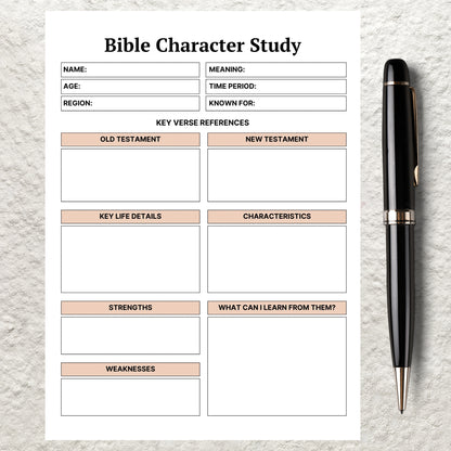 Bible Character Study Template Printable Bible Study Notes Christian Character Profile Study Bible Group Worksheet Bible Study Guide Tools