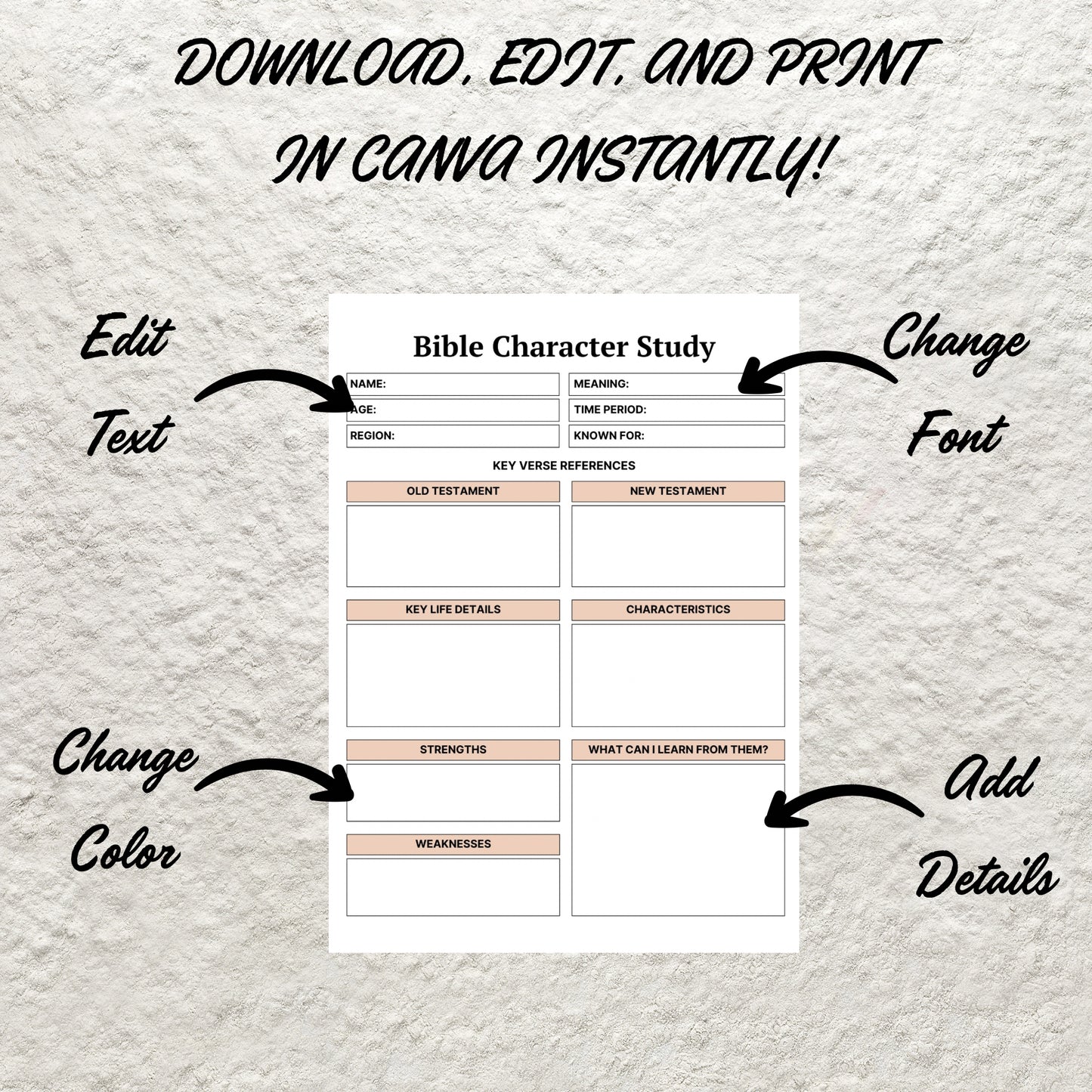 Bible Character Study Template Printable Bible Study Notes Christian Character Profile Study Bible Group Worksheet Bible Study Guide Tools