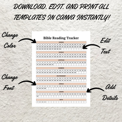 Bible Reading Tracker Printable Bible Reading Plan Checklist Daily Bible Reading Log Bible Study Christian Faith Planner Scripture Reading