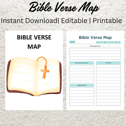 Bible Verse Mapping Template Printable Bible Study Scripture Journal Editable Bible Journaling Study Verse Mapping Scripture Prayer Journal