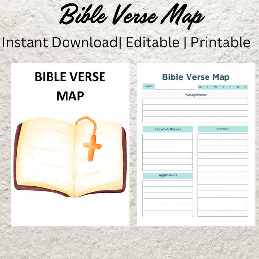 Bible Verse Mapping Template Printable Bible Study Scripture Journal Editable Bible Journaling Study Verse Mapping Scripture Prayer Journal