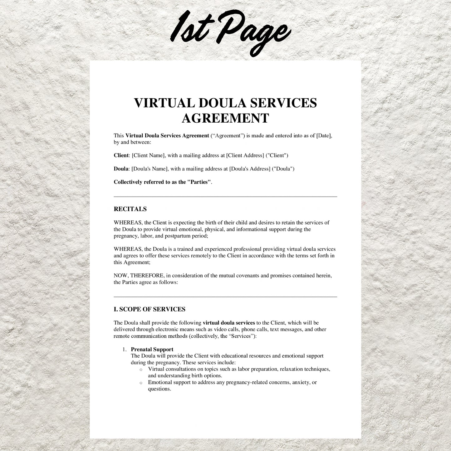 Birth Doula Contract Agreement Template Editable Virtual Doula Services Contract Form Printable Virtual Doula Client Intake Birth Forms