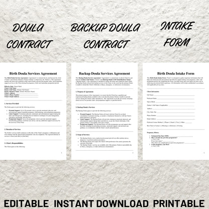 Birth Doula Contracts Bundle Editable Doula New Client Intake Form Birth Doula New Client Bundle Printable Doula Services Contract Agreement