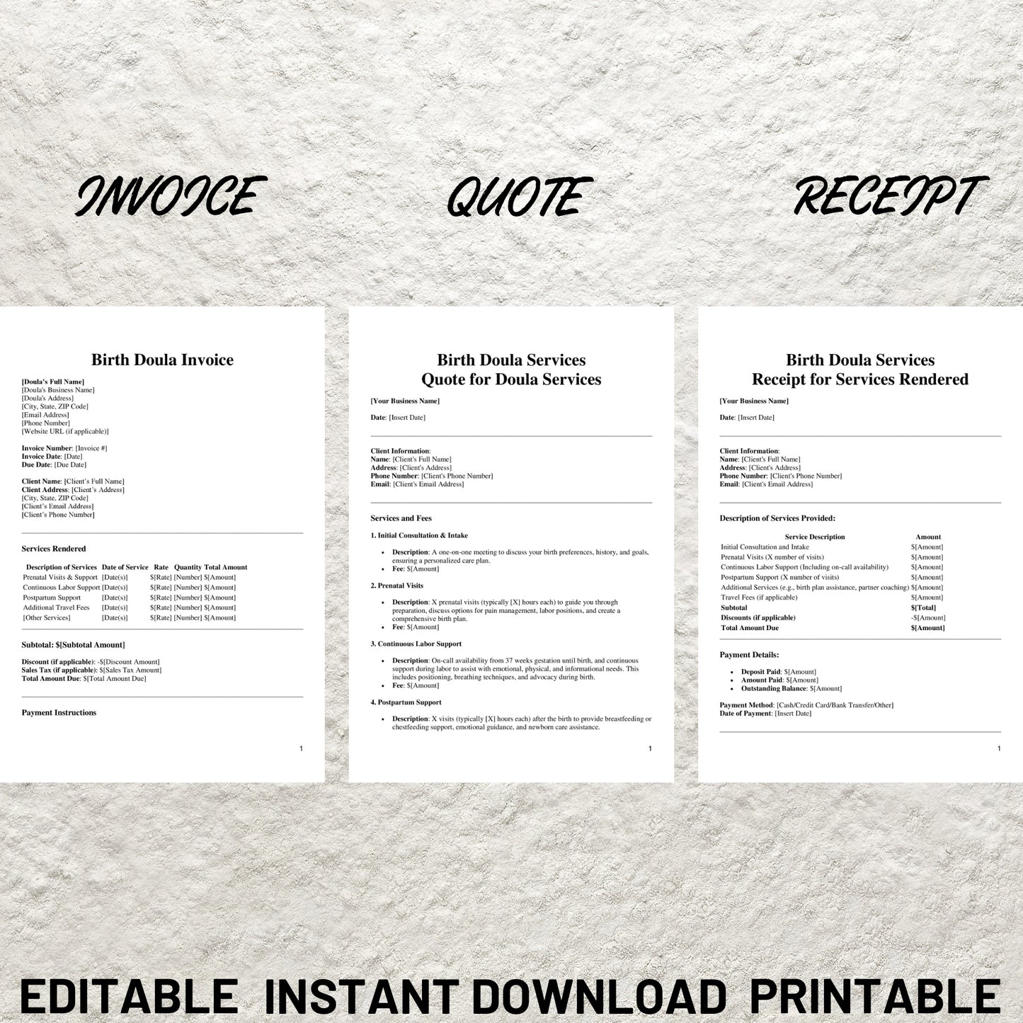 Birth Doula Contracts Bundle Editable Doula New Client Intake Form Birth Doula New Client Bundle Printable Doula Services Contract Agreement