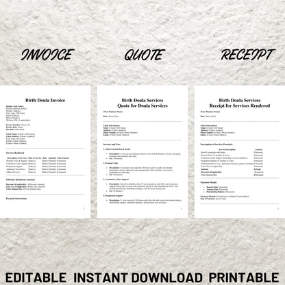 Birth Doula Contracts Bundle Editable Doula New Client Intake Form Birth Doula New Client Bundle Printable Doula Services Contract Agreement