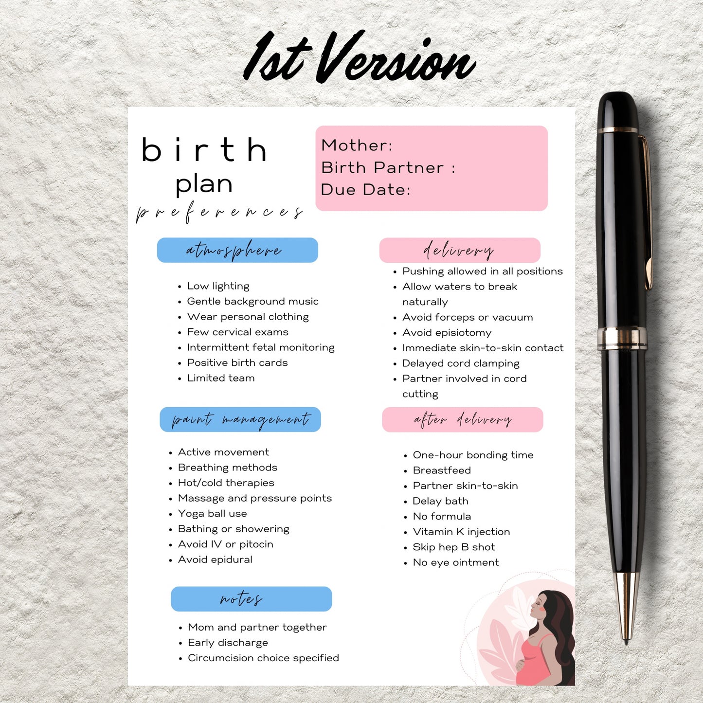 Birth Plan Canva Template Editable Printable Birth Plan Natural Birth Planning Plan Pregnancy Planner Doula Midwife New Mom Planner