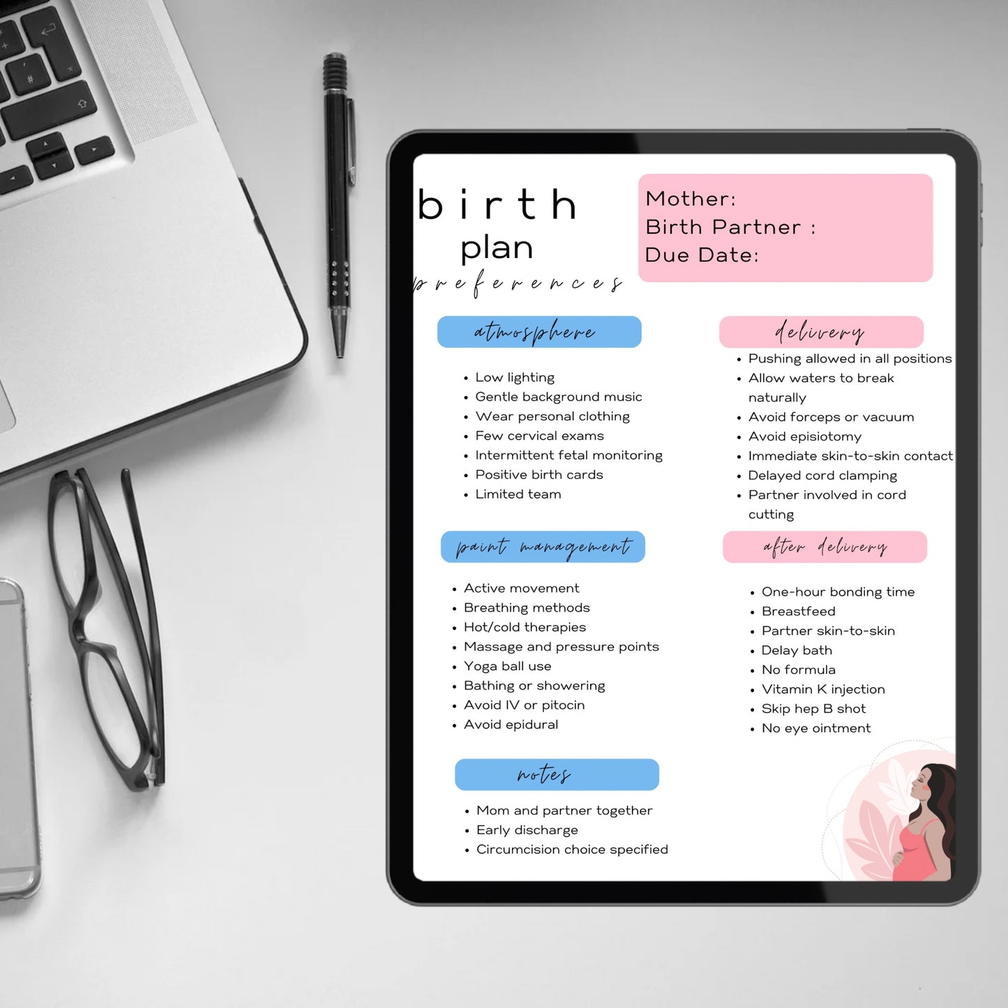 Birth Plan Canva Template Editable Printable Birth Plan Natural Birth Planning Plan Pregnancy Planner Doula Midwife New Mom Planner