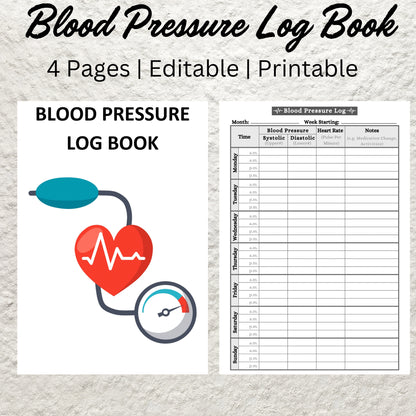 Blood Pressure Log Book Template Printable Blood Pressure Chart Daily Weekly High Blood Pressure Tracking Sheet Hypotension BP Tracker