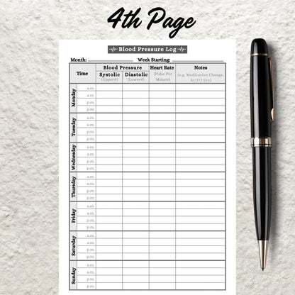 Blood Pressure Log Book Template Printable Blood Pressure Chart Daily Weekly High Blood Pressure Tracking Sheet Hypotension BP Tracker