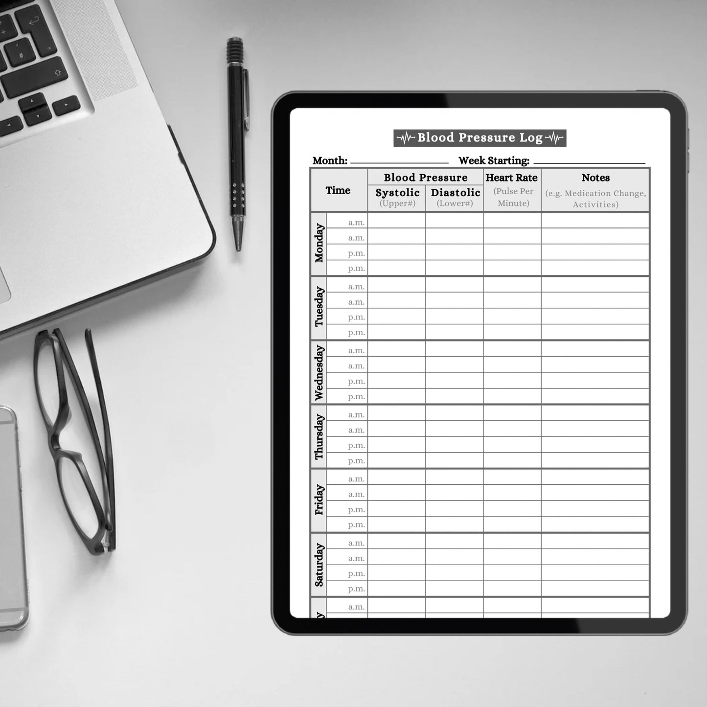 Blood Pressure Log Book Template Printable Blood Pressure Chart Daily Weekly High Blood Pressure Tracking Sheet Hypotension BP Tracker