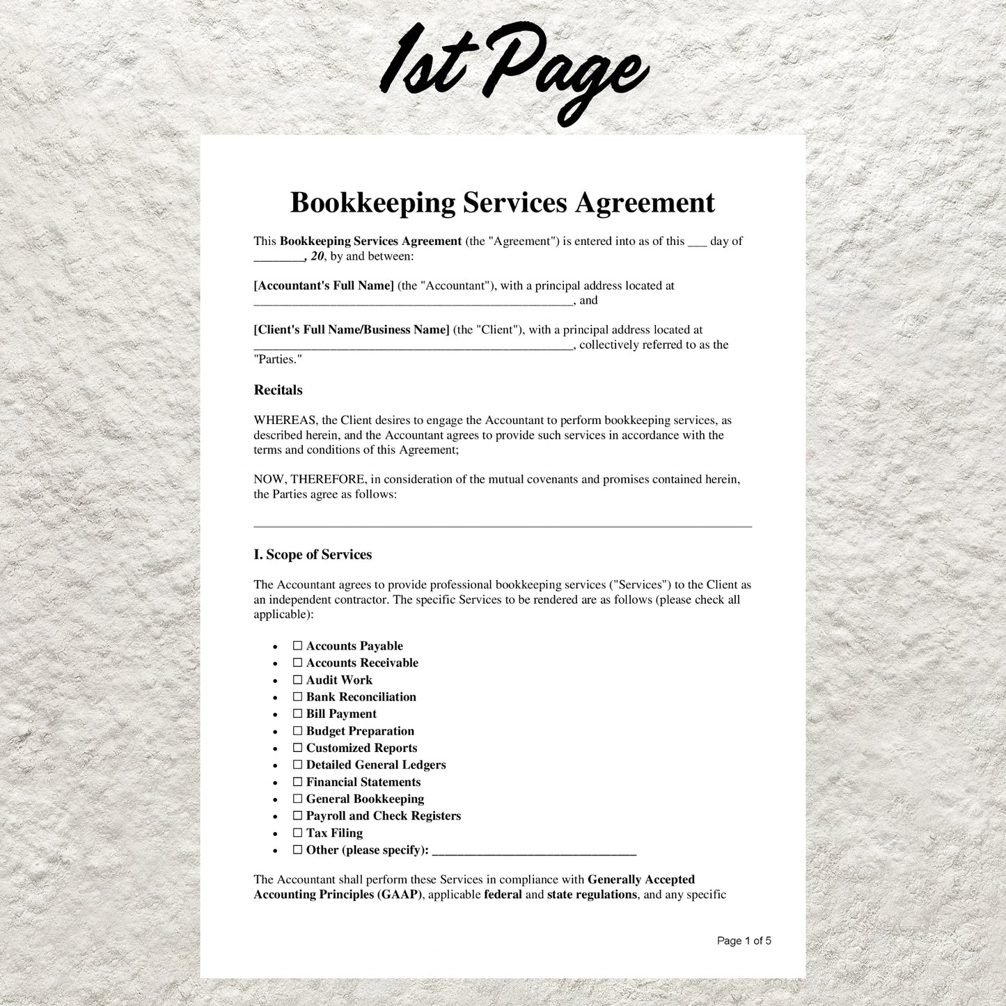 Bookkeeping Contract Template Editable Bookkeeping Service Agreement Form Printable Freelance Bookkeeping Contract Bookkeeper Business Form