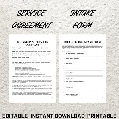 Bookkeeping Services Forms Bundle Editable Bookkeeping Service Contract Freelance Bookkeeper Business Forms Bookkeeping Agreement Templates