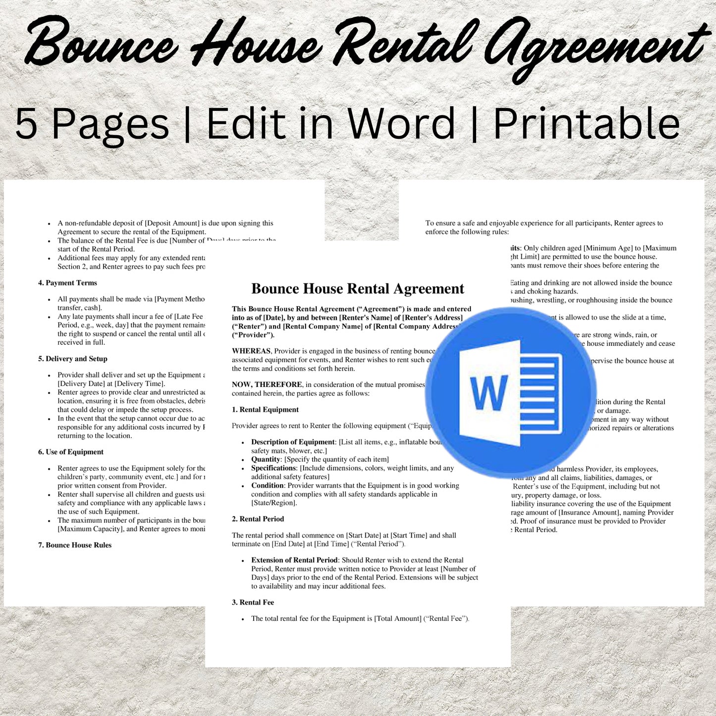 Bounce House Rental Contract Template Editable Bounce House Lease Agreement Form Inflatable Bounce House Liability Waiver Bounce House Rules