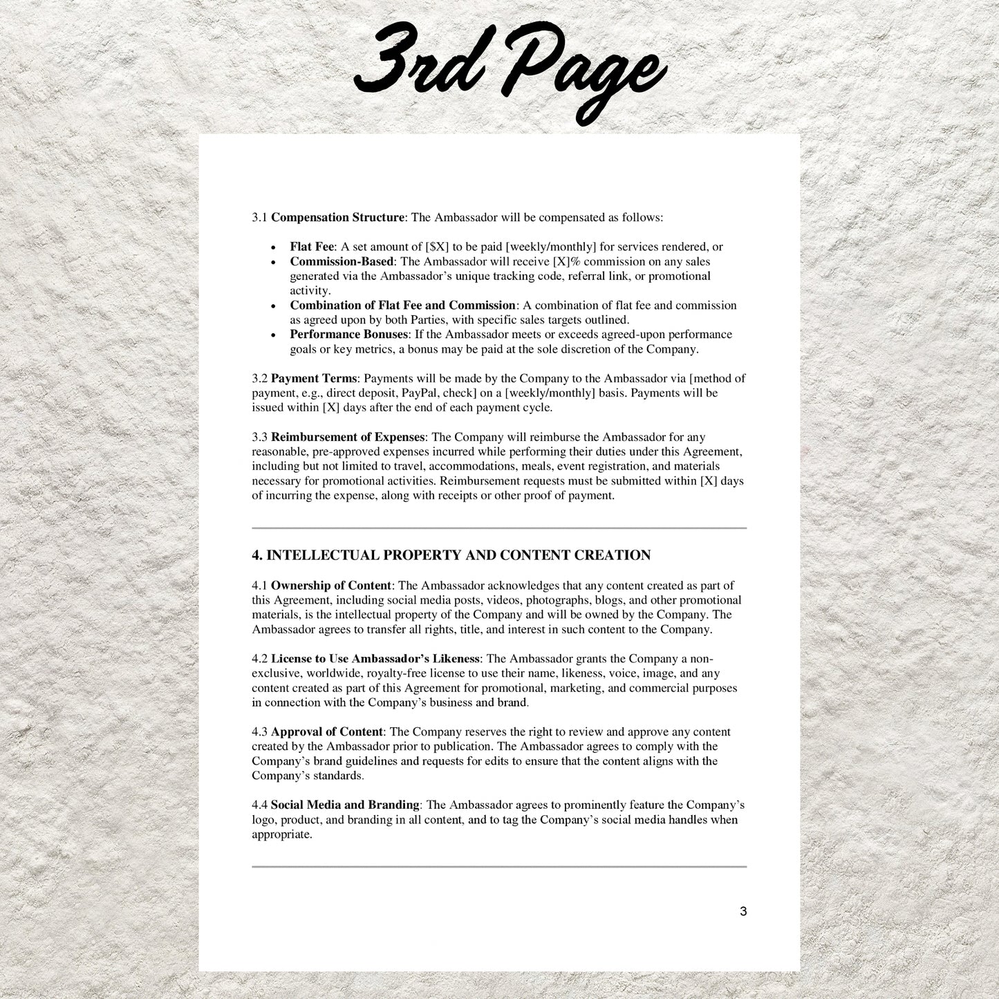 Brand Ambassador Contract Template Editable Social Media Influencer Service Agreement Printable Promotional Collaboration Agreement Form